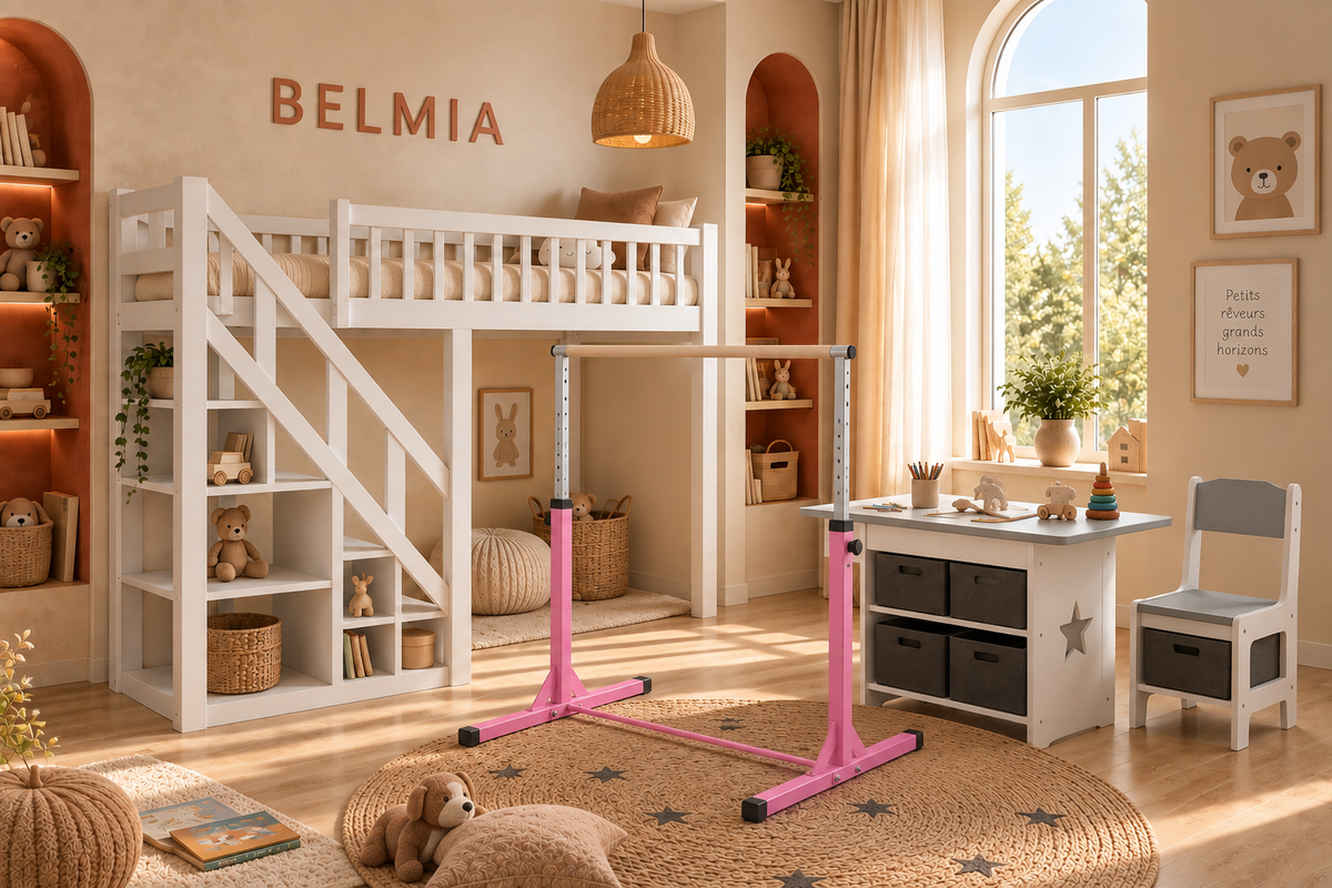 Barre de gymnastique enfant Belmia mise en situation dans une chambre d'enfant