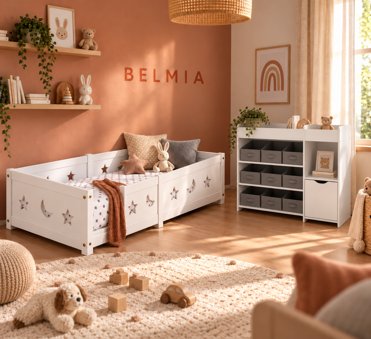 Meuble de rangement enfant Belmia mis en situation dans une chambre