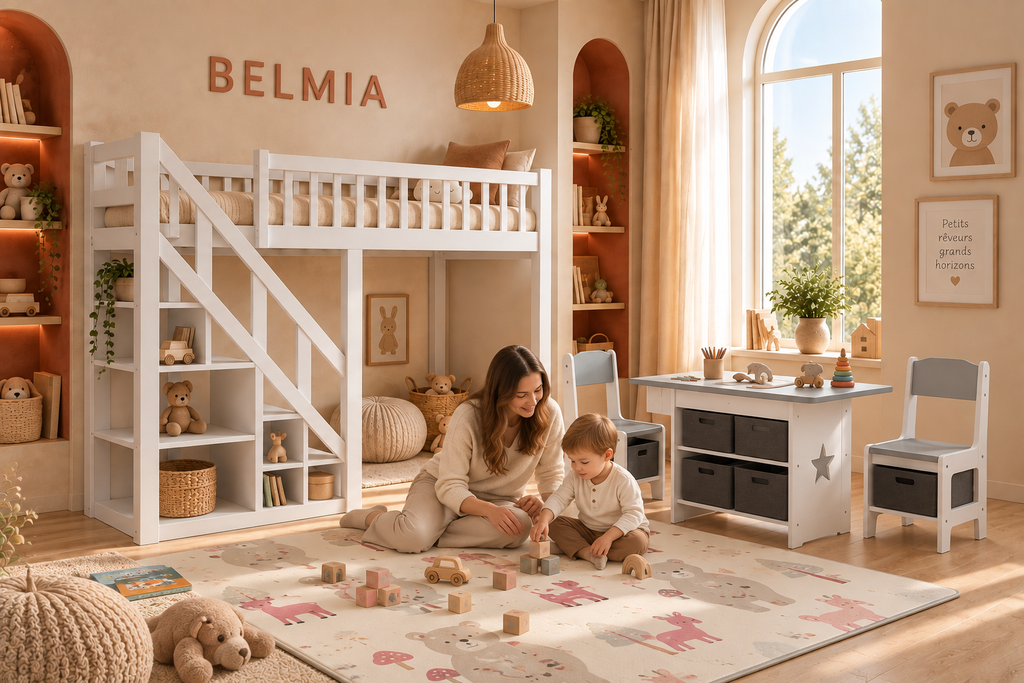 Tapis de jeu bébé Belmia mis en situation dans une chambre d'enfant